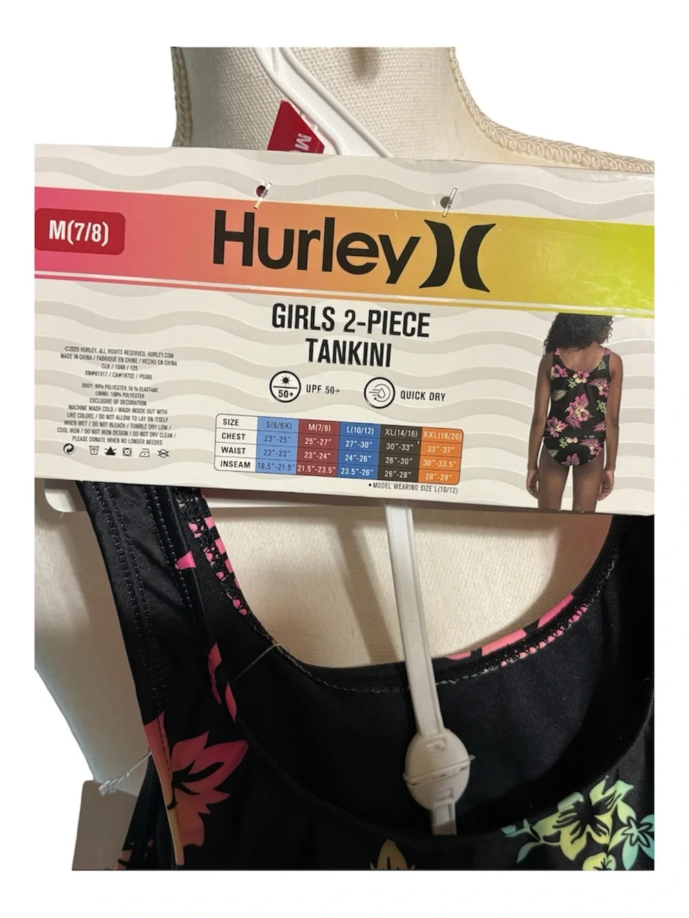 Hurley Girls 2-Piece Ruffle Tankini Swim Set Floral Print Size M(7-8) NWT
